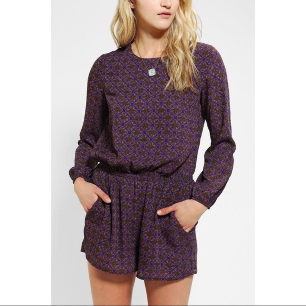 Lucca Couture Purple Patterned Romper w/ Open Back